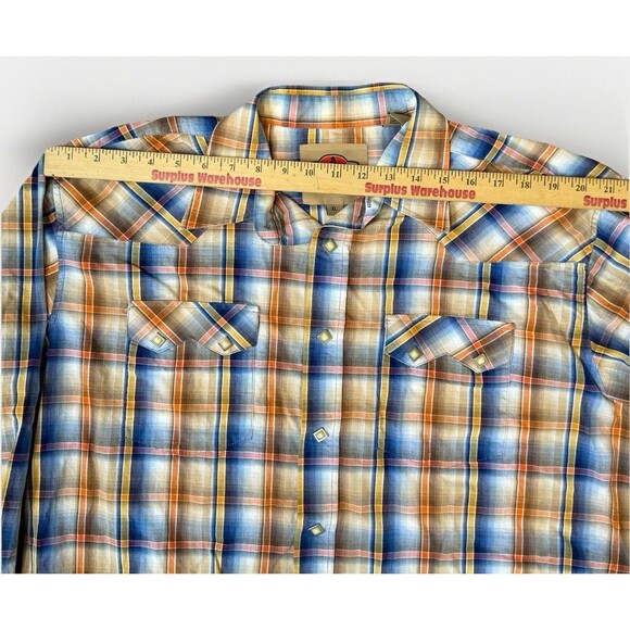 LARRY MAHAN Men's XL Plaid L/S Square Pearl Snap Western Cowboy Blue/Brown - Picture 6 of 9